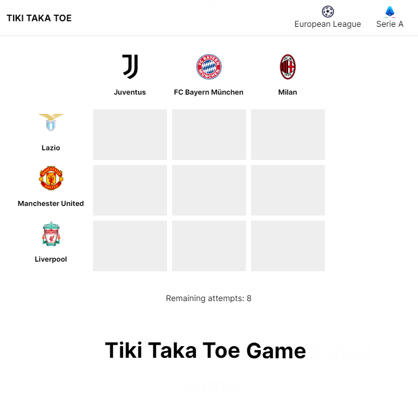 Tiki Taka Toe - Play Tiki Taka Toe On IMMACULATE GRID